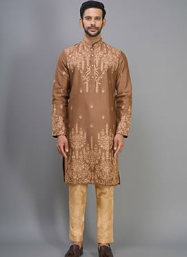 Brown Silk Embroidered Luxurious Kurta Pyjama
