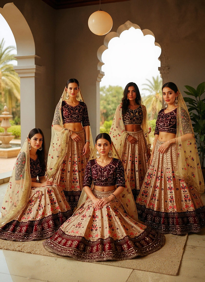 Trendy Brown Silk Embroidered Wedding Lehenga Choli