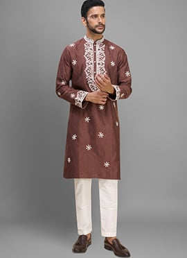 Brown Silk Embroidered Stylish Kurta Pyjama