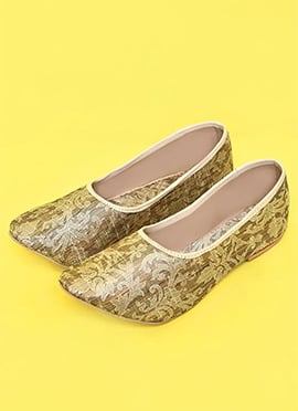 Brown Silk Jacquard Juti For Women