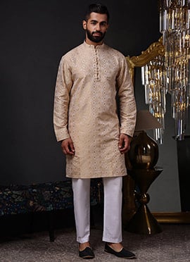 Brown Silk Jacquard Woven Kurta Pyjama