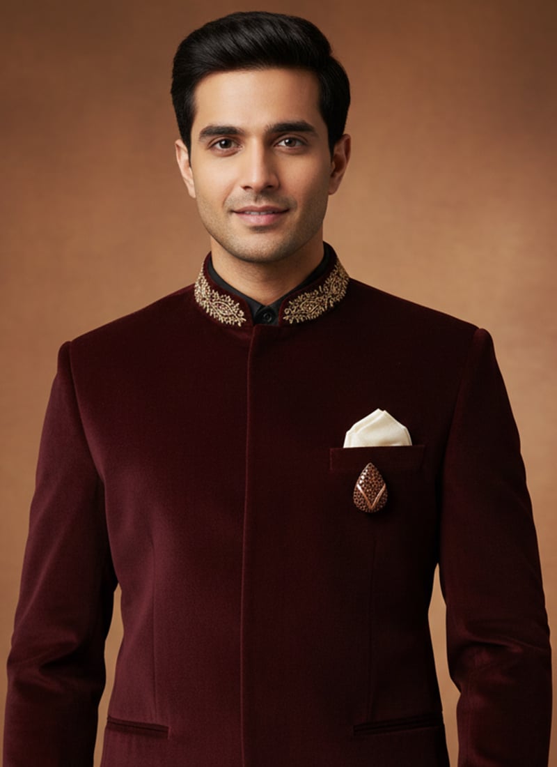 Brown Stone Work Brooch For Men