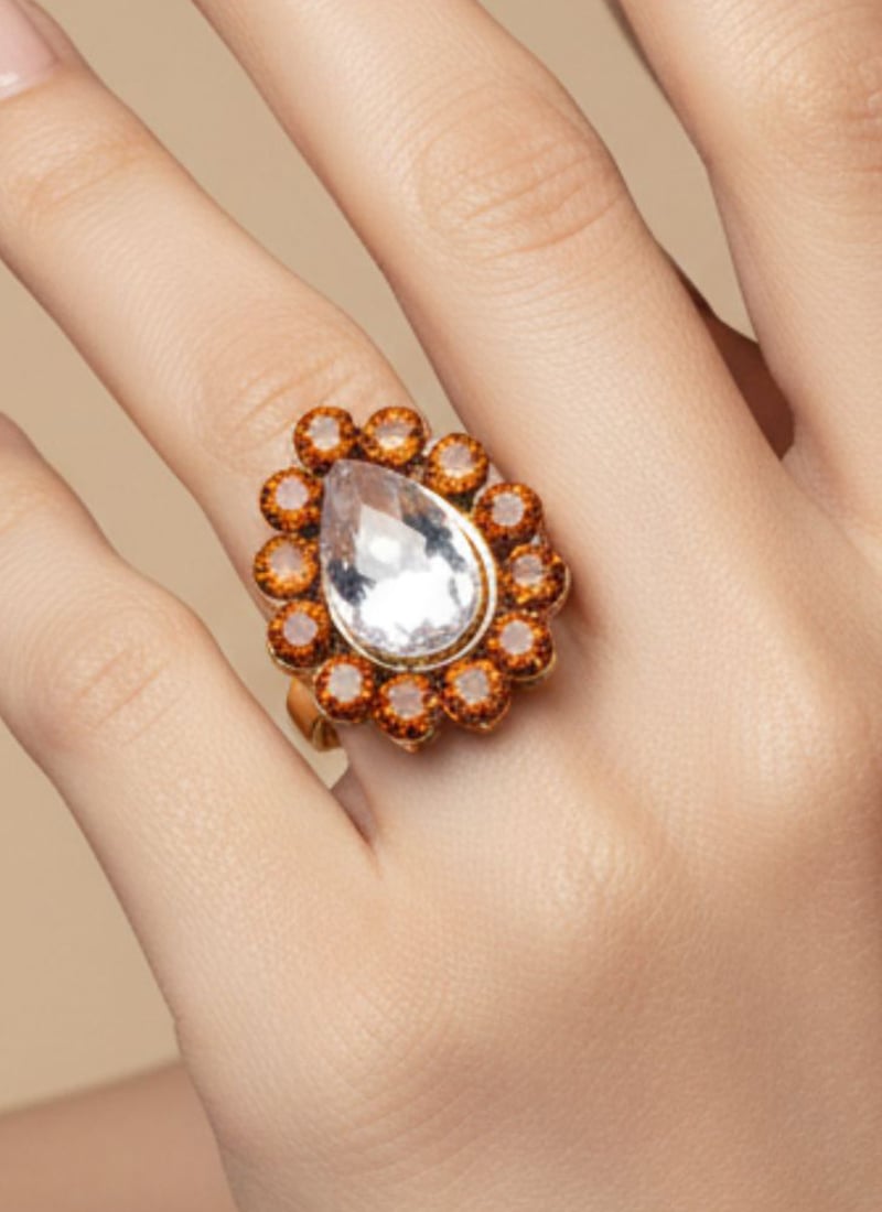 Brown Stones Kundan Ring Festive Wear
