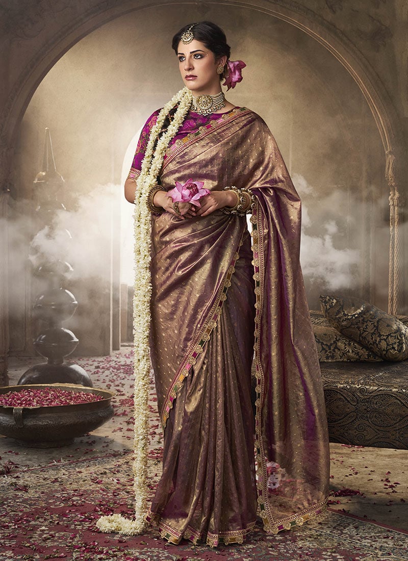 Brown Tissue Jacquard Zari Saree