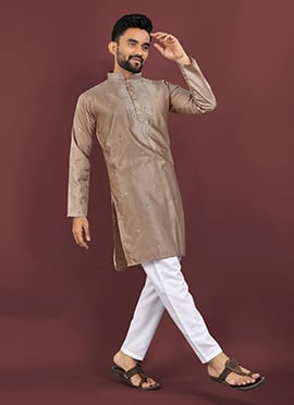 Brown Viscose Silk Embroidered Sequins Kurta Pyjama For Men