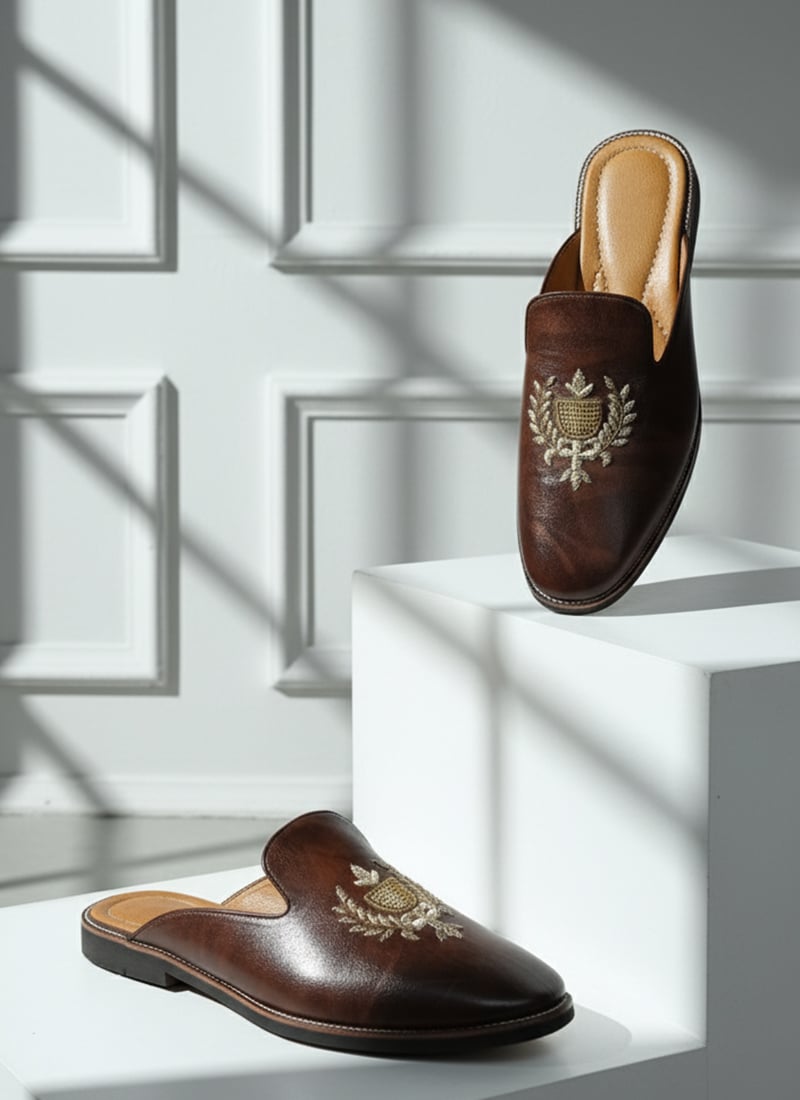 Brown Zardosi Mojari For Men