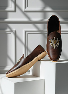 Brown Zardosi Work Mojari For Men