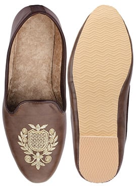 Brown Zari Embroidered Mojri