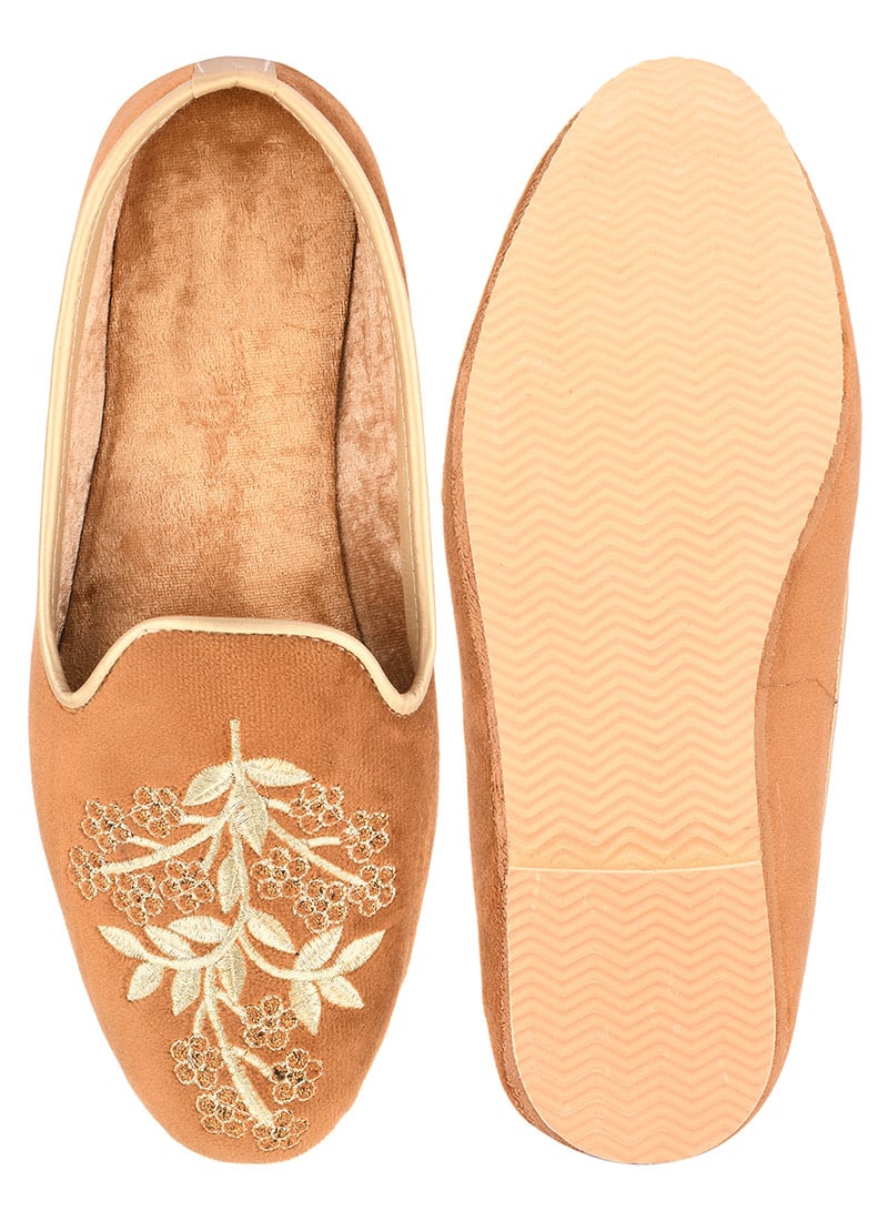 Brown Zari Embroidered Mojri