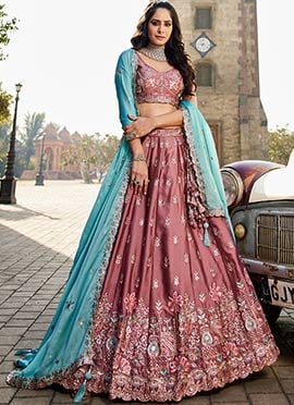 Burgundy Georgette Embroidered Sequins Lehenga Wedding Wear