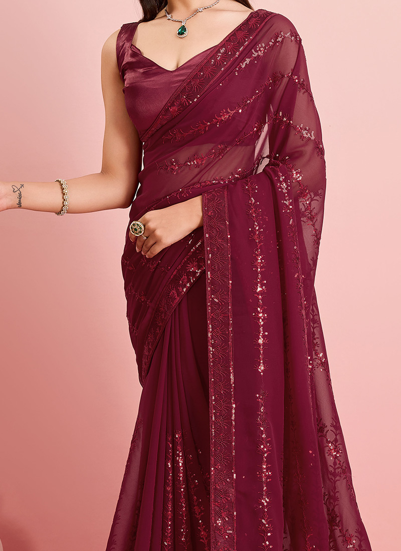 Latest Burgundy Sarees For Women - Cbazaar