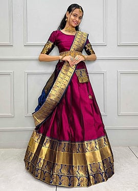 Burgundy Silk Zari Embossed A Line Lehenga