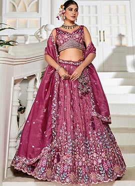 Burgundy Tissue Embroidered Sequins Lehenga