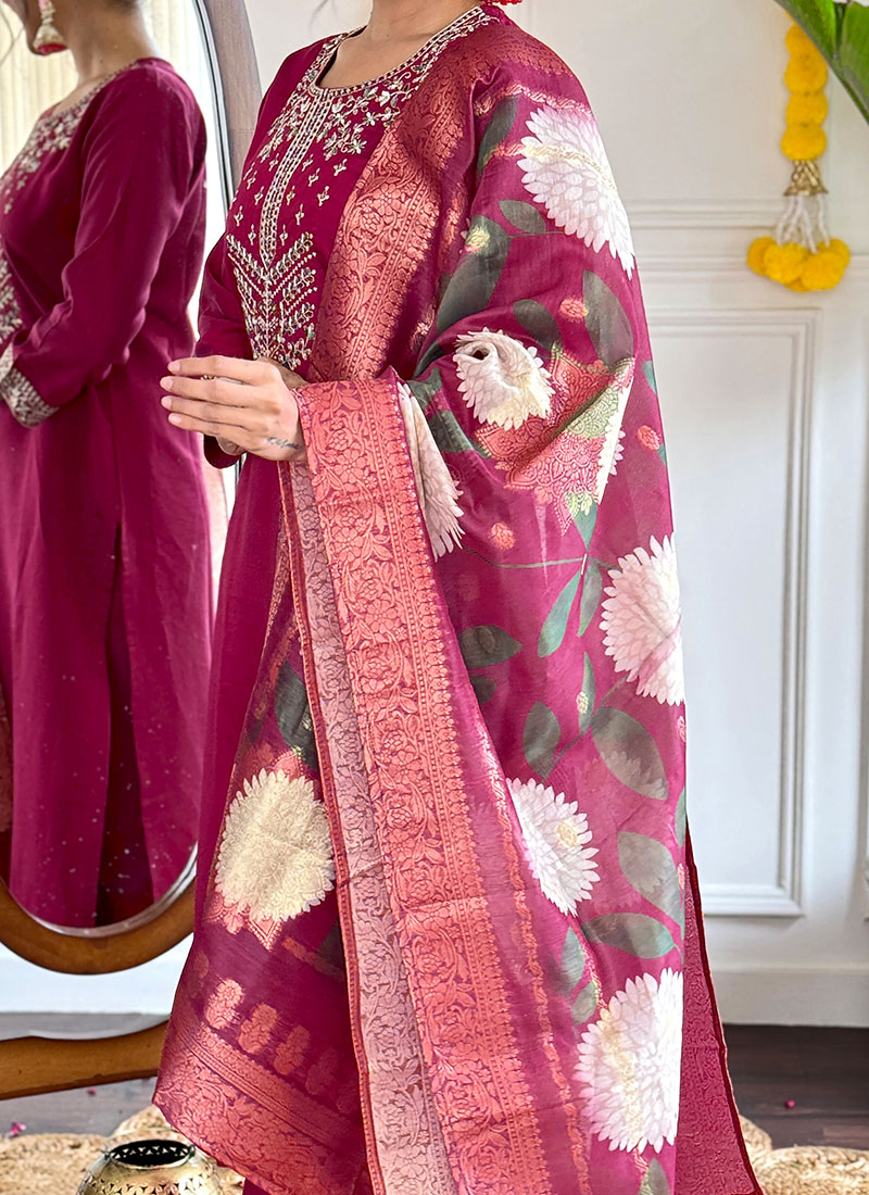 Maroon Chanderi Pant Suit main image 0