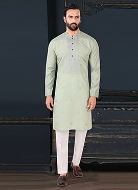 Calm Sage Green Rayon Embroidered Sequins Thread Kurta Pyjama