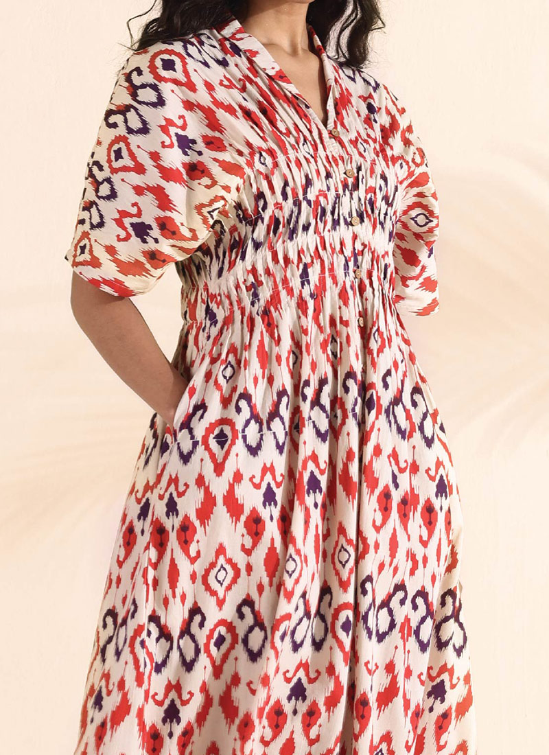 Ethnic Ikat Shirt Style Flared Dress