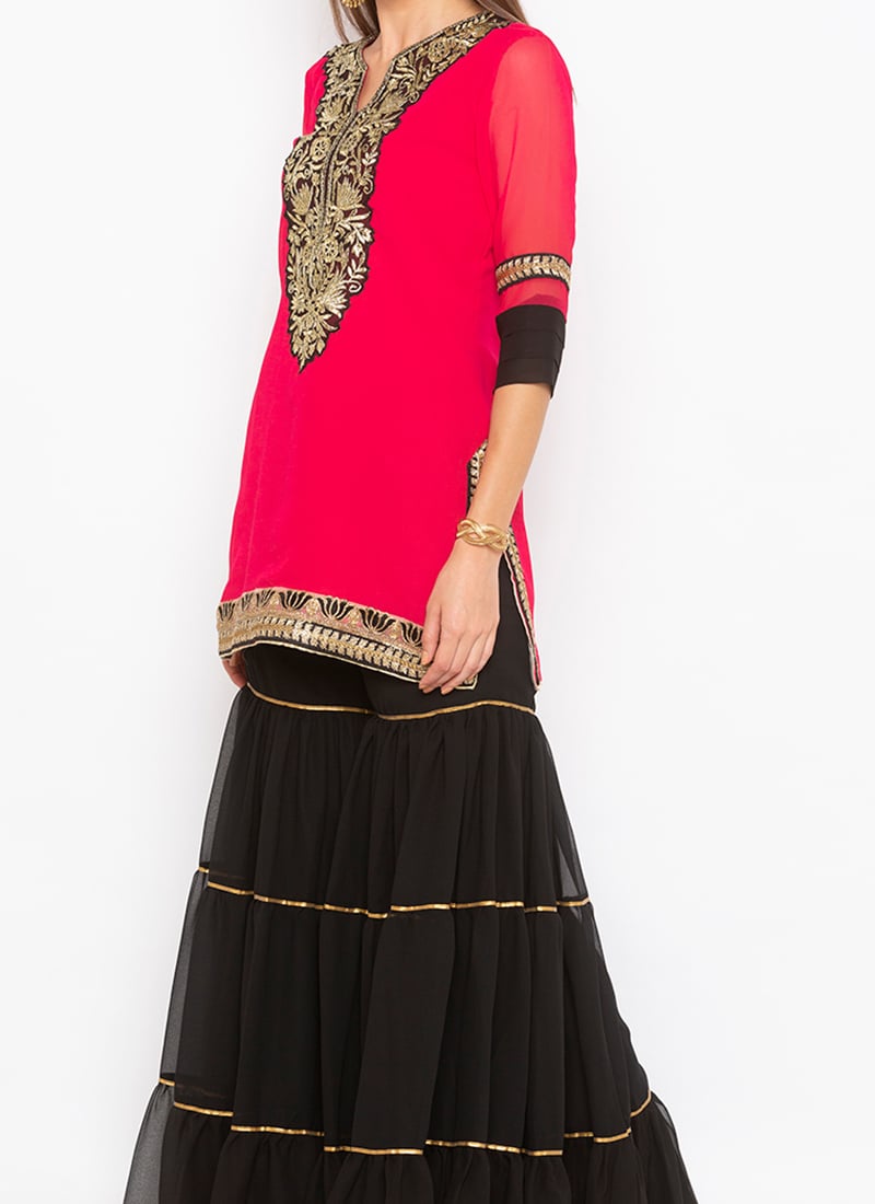 Golden Embroidered Kurta Sharara Set main image 0