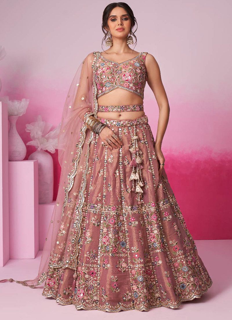 Captivating In Dusty Pink Net Moti Embroidered Sequins Lehenga Wedding Wear-GHSPC6041RG