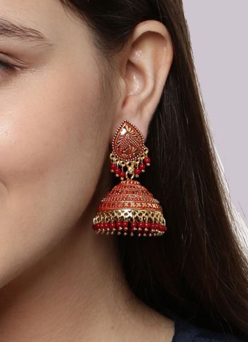 Captivating Red Beaded Jhumka