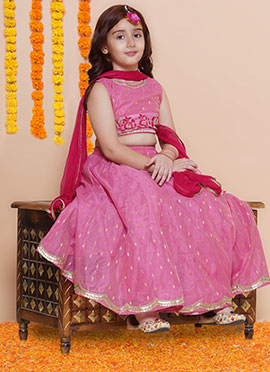 Celestial Silk Embroidered Kids Girls Umbrella Lehenga