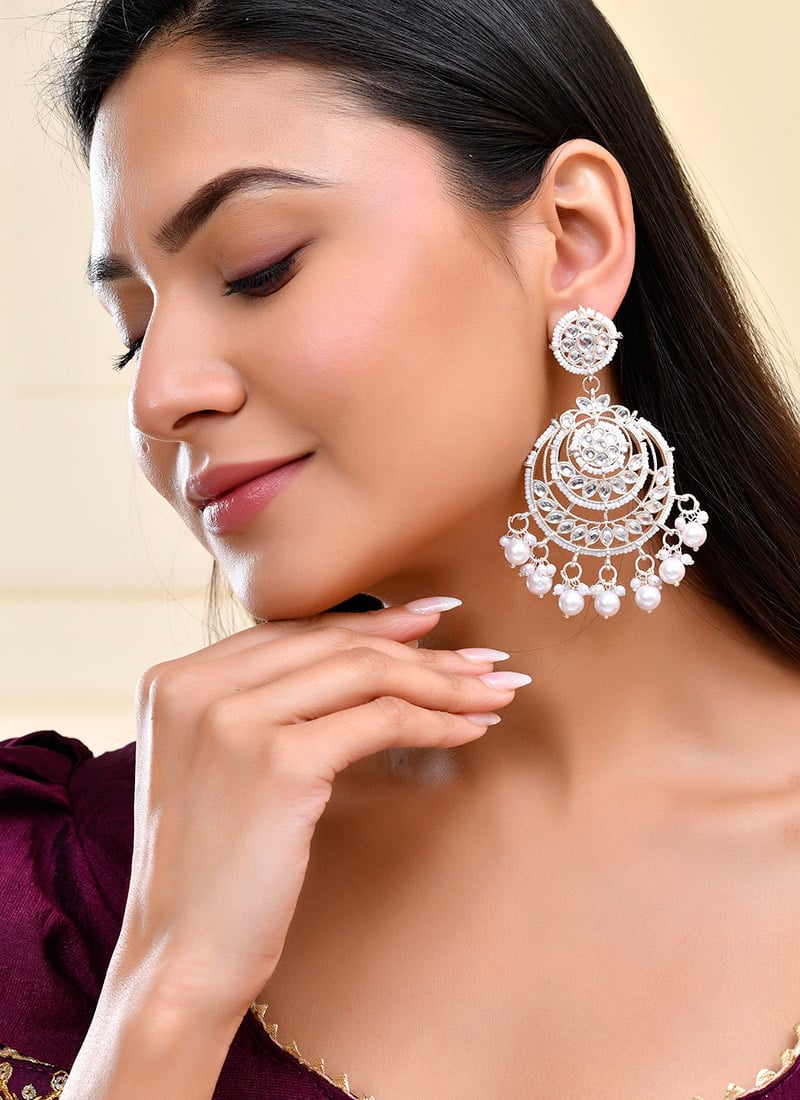 Chaand Bali Of White With kundan And Moti Festive Splendor Festive Wear