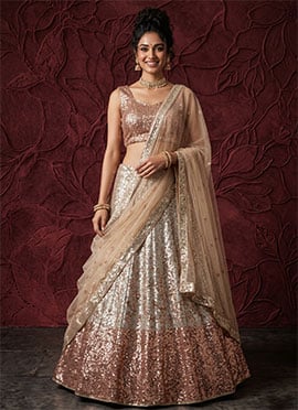 Champagne Gold Butterfly Soft Net Sequins Lehenga