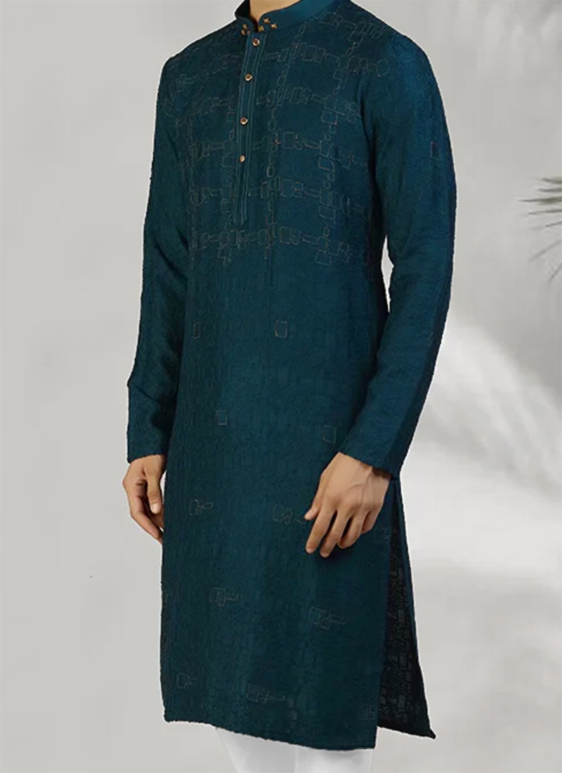 Sky Blue Kurta Cotton Art Silk With Embroidery Chudidar main image 1