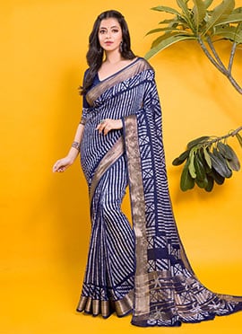 Chanderi Silk Blue Indigo Printed Saree