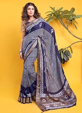Chanderi Silk Indigo Printed Elegenat Saree
