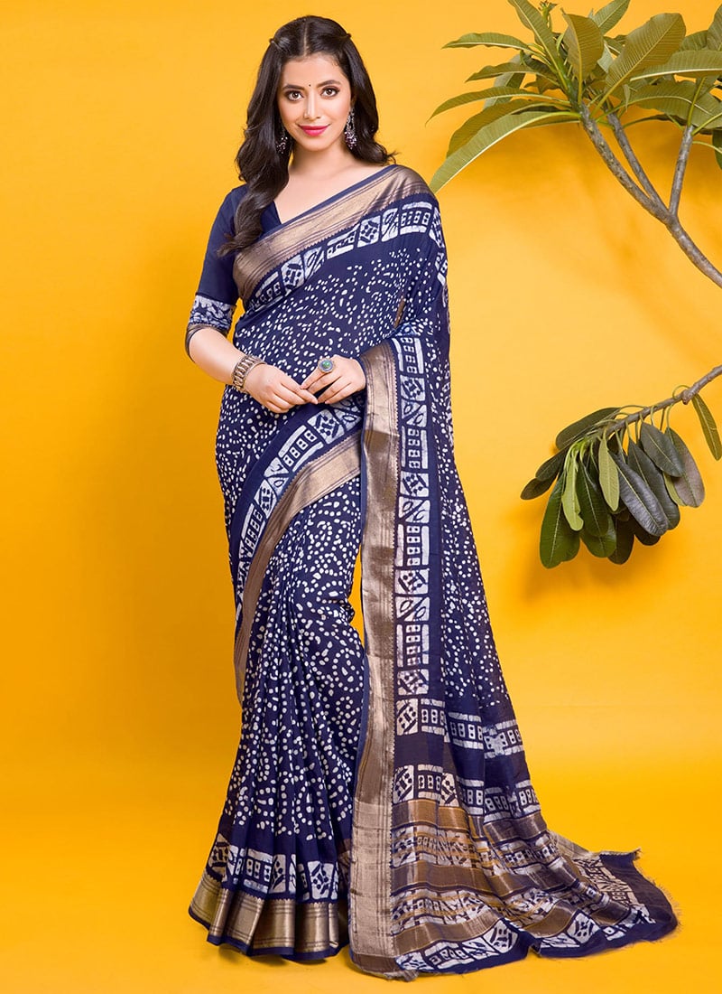 Chanderi Silk Indigo Printed Saree After Six Wear