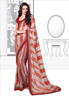 Charismatic Beige N Red Chiffon Saree
