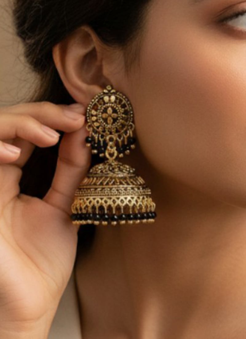 Charming Black Beaded Jhumka