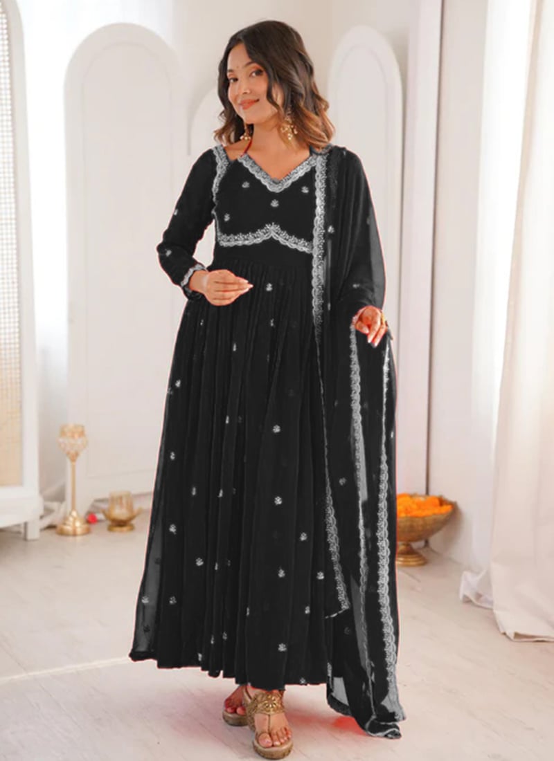 Charming Black Georgette Embroidered Anarkali Suit After Six Wear