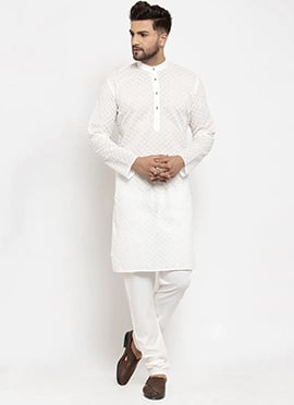 Charming Blended Cotton Chikankari Kurta Pyjama