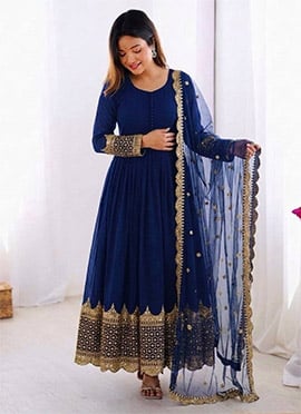 Charming Blue Faux Georgette Embroidered Sequins Anarkali Suit