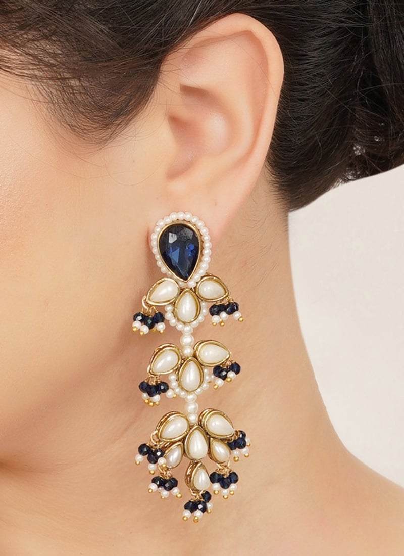 Charming Blue Kundan Beads Danglers Festive Wear