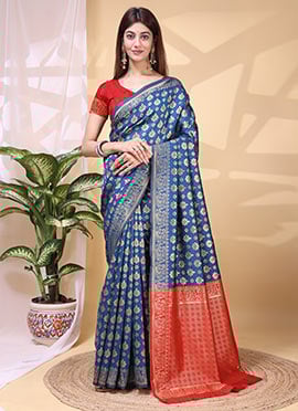 Charming Blue Lichi Silk Jacquard Saree