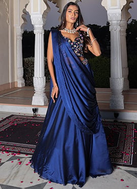 Charming Blue Rangoli Silk Multicolor Floral Embroidery With Thread Work Umbrella Lehenga