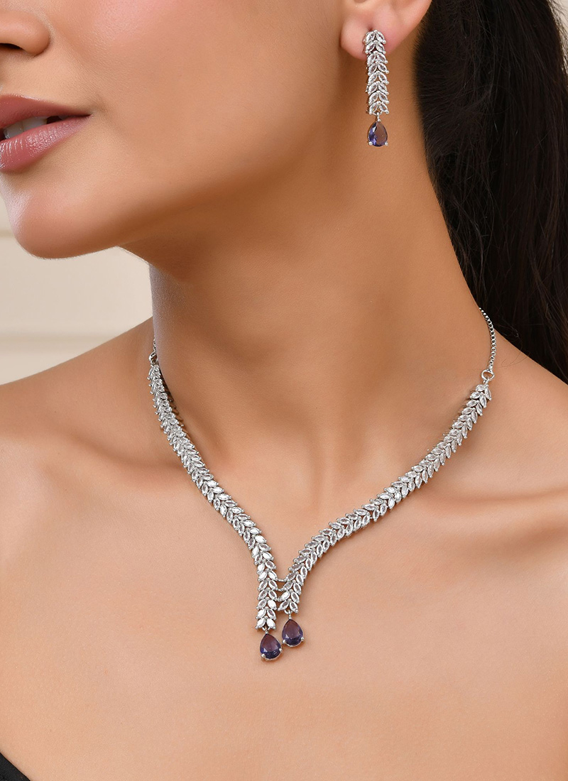 Charming Blue Stone Necklace Wedding Wear