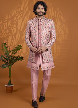 Charming Pink Art Silk Indowestern Sherwani