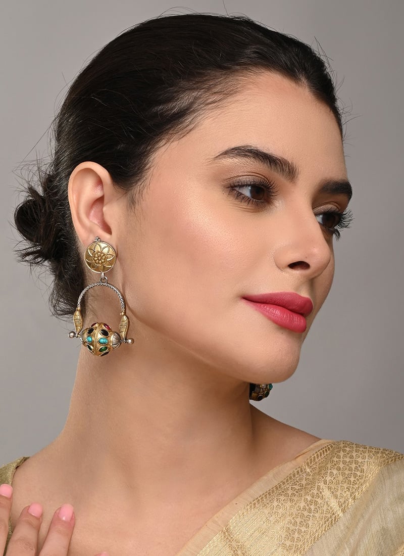 Charming Gold Pearl Stone Hoops After Six Wear