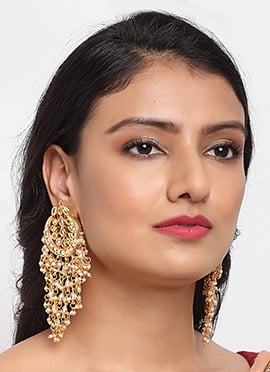Charming Gold Plated Kundan Danglers With White Stones And Beads