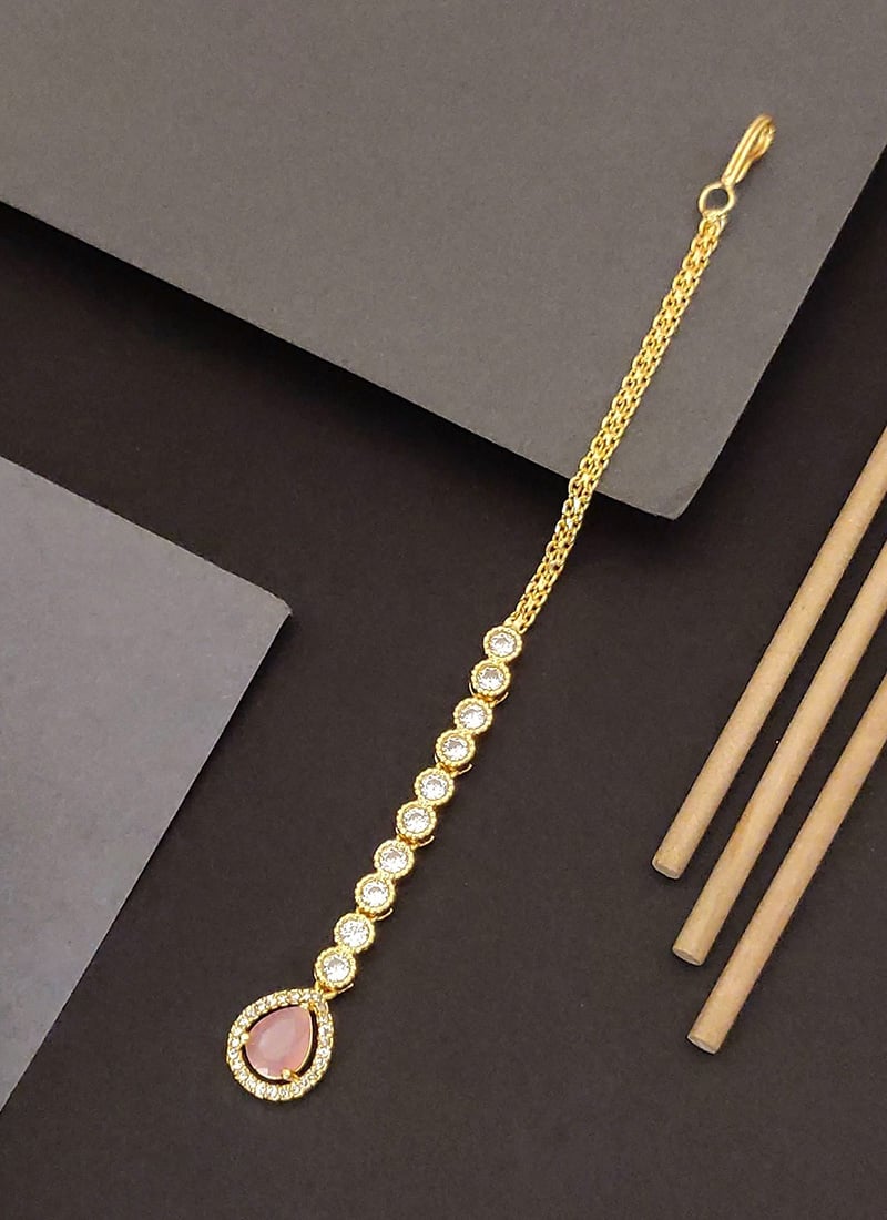 Charming Golden Kundan And Stone Mangtikka  Festive Wear