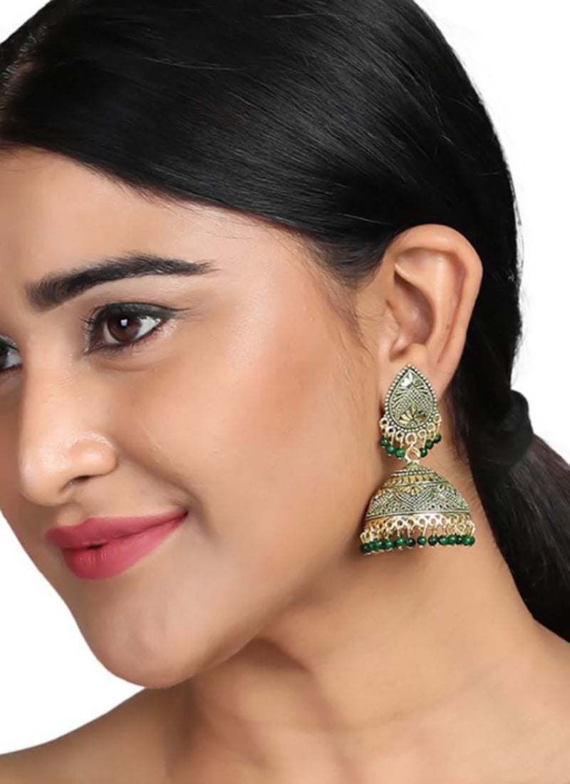 Charming Green Beaded Jhumka