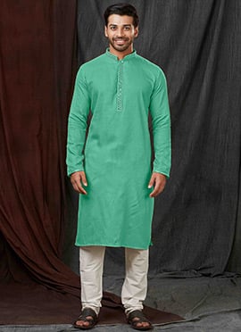 Charming Green Cotton Sequins Kurta Pyjama