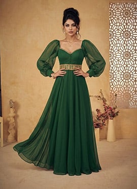 Charming Green Faux Georgette Zari Sequins Gown