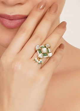 Charming Green Kundan Beads Ring