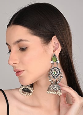 Charming Green Pearl Stone Jhumka