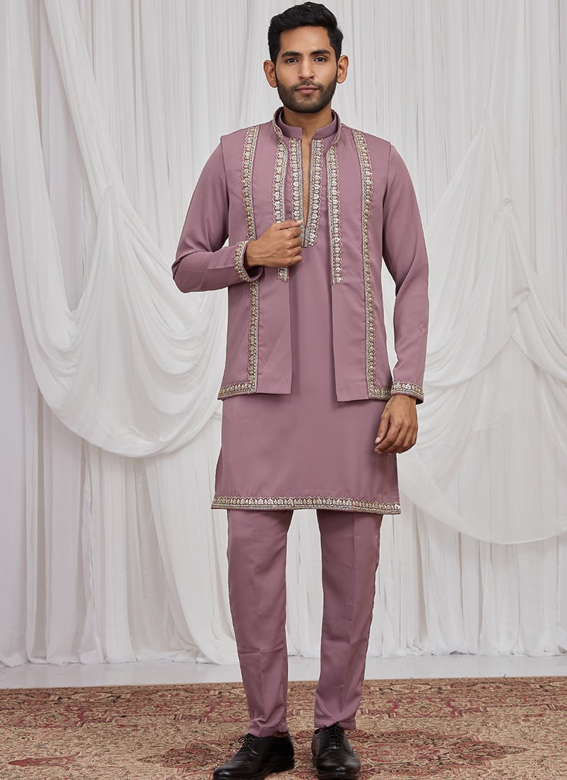 Charming Lavender Armani Hand Embroidered Lace Bandi Set Wedding Wear