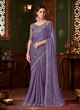 Charming Lavender Chiffon Silk Zari Embroidered Sequins Saree